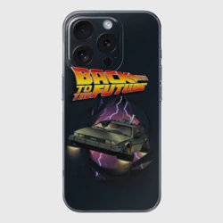 Чехол для iPhone 16 Pro Max силиконовый с защитой камеры Делореан сквозь ткань