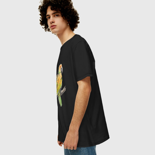 Мужская футболка хлопок Oversize Любимый попугай, цвет черный - фото 5