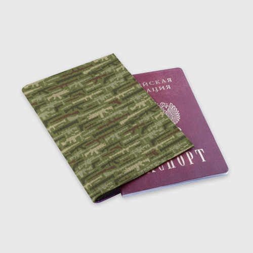 Обложка для паспорта матовая кожа Оружие камуфляж, цвет фиолетовый - фото 3