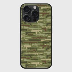 Чехол силиконовый для Apple iPhone 15 Pro матовый Оружие камуфляж