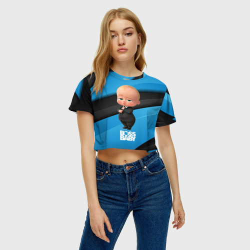 Женская футболка Crop-top 3D Босс молокосос в костюме, цвет 3D печать - фото 3