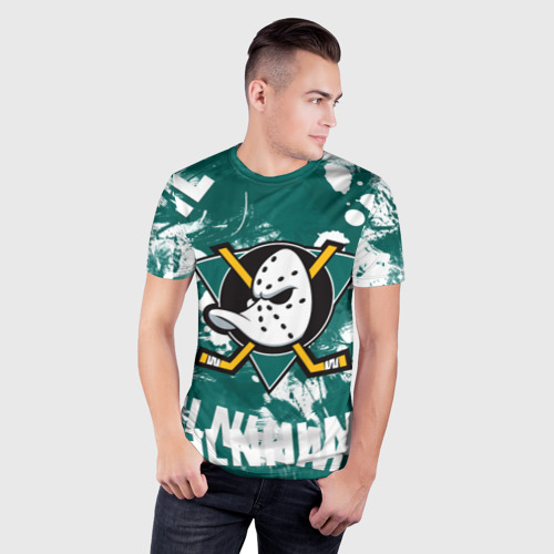 Мужская футболка 3D Slim с принтом Анахайм Дакс | Anaheim Ducks, фото на моделе #1