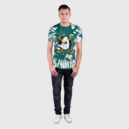 Мужская футболка 3D Slim с принтом Анахайм Дакс | Anaheim Ducks, вид сбоку #3