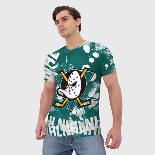 Мужская футболка 3D с принтом Анахайм Дакс Anaheim Ducks, фото на моделе #1
