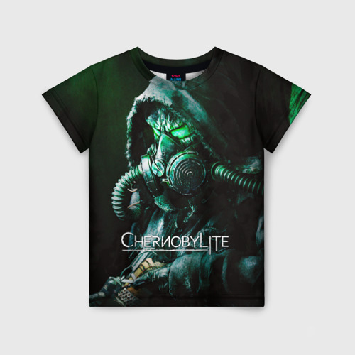 Детская футболка с принтом Chernobylite — Черный Сталкер, вид спереди №1