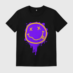 Мужская футболка хлопок Нирвана смайл неон