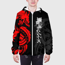 Куртка с принтом Аниме Токийские мстители: Красный дракон для мужчины, вид на модели спереди №3. Цвет основы: белый