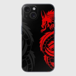 Чехол для iPhone 15 силиконовый с защитой камеры Красный дракон тату red dragon tattoo