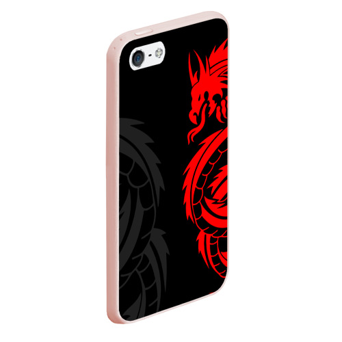 Чехол для iPhone 5/5S матовый Красный дракон тату red dragon tattoo, цвет светло-розовый - фото 3