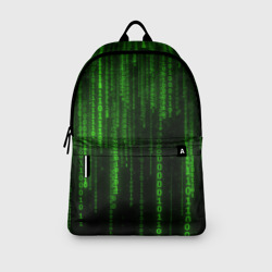 Рюкзак с принтом Матрица двоичный код для любого человека, вид спереди №3. Цвет основы: белый