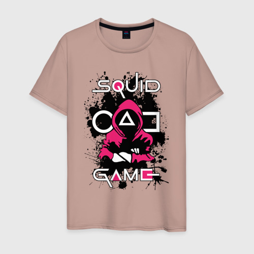 Мужская футболка хлопок Squid game guard killer, цвет пыльно-розовый