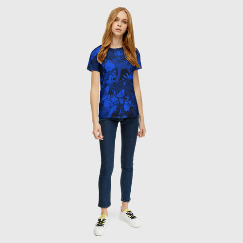 Женская футболка 3D с принтом SONIC BLUE PATTERN | СИНИЙ ЁЖ, вид сбоку #3