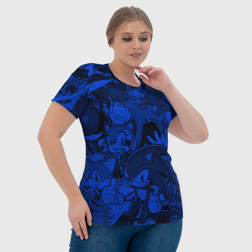 Женская футболка 3D с принтом SONIC BLUE PATTERN | СИНИЙ ЁЖ, фото #4
