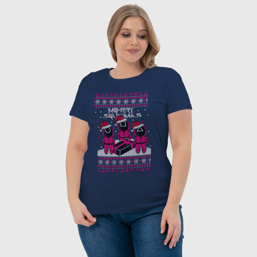 Женская футболка хлопок  Sweater Squidmas, цвет темно-синий - фото 6