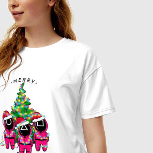 Женская футболка хлопок Oversize Guardians Merry squidmas, цвет белый - фото 3