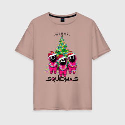 Женская футболка хлопок Oversize Guardians Merry squidmas