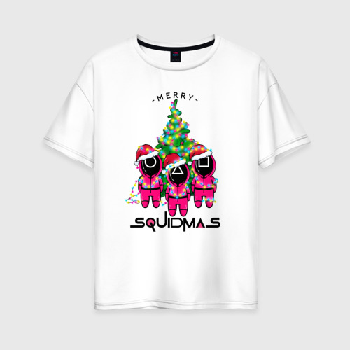 Женская футболка хлопок Oversize Guardians Merry squidmas, цвет белый