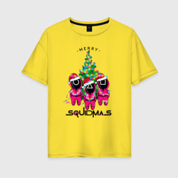 Женская футболка хлопок Oversize Guardians Merry squidmas