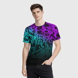 Мужская футболка 3D Неоновое граффити neon - фото 2