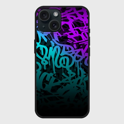 Чехол силиконовый для Apple iPhone 15 матовый Неоновое граффити neon
