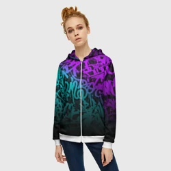 Женская толстовка 3D на молнии Неоновое граффити neon - фото 2