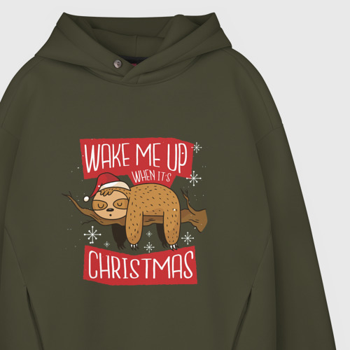 Мужское худи Oversize хлопок Wake me up when it's Christmas, цвет хаки - фото 4