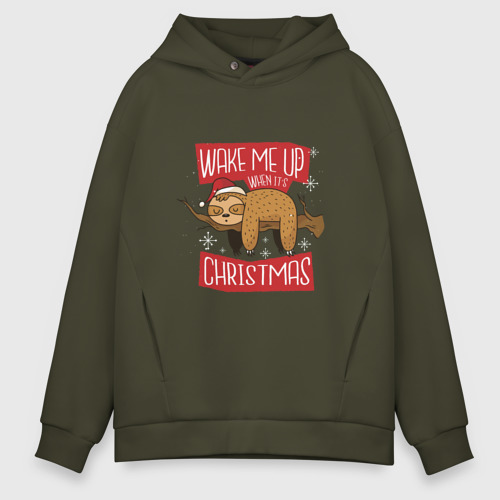 Мужское худи Oversize хлопок Wake me up when it's Christmas, цвет хаки