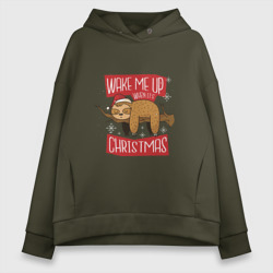 Женское худи Oversize хлопок Wake me up when it's Christmas