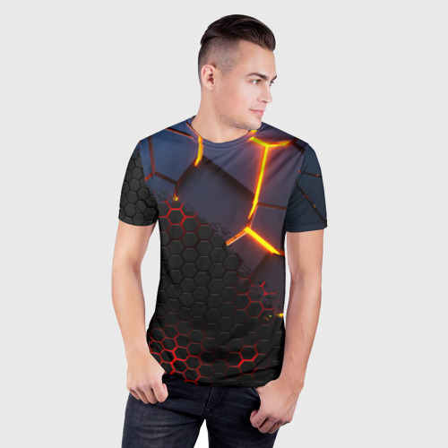 Мужская футболка 3D Slim 3D разлом и стальная броня популярные текстуры, цвет 3D печать - фото 3