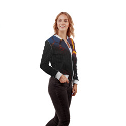 Бомбер с принтом 3D разлом и стальная броня популярные текстуры для женщины, вид на модели спереди №3. Цвет основы: белый