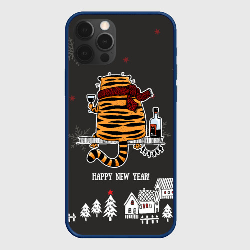 Чехол для iPhone 12 Pro Max Одинокий тигр пьет винишко, цвет темно-синий