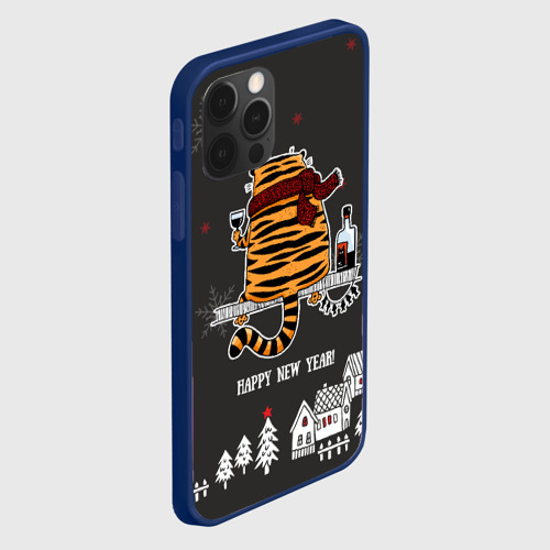 Чехол для iPhone 12 Pro Max Одинокий тигр пьет винишко, цвет темно-синий - фото 3
