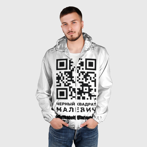 Мужская ветровка 3D QR - Черный квадрат (Малевич), цвет белый - фото 3