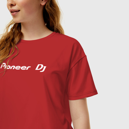 Женская футболка хлопок Oversize Pioneer DJ - Logo White, цвет красный - фото 3