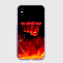Чехол для iPhone XS Max матовый Кулак One Punch-Man в огне