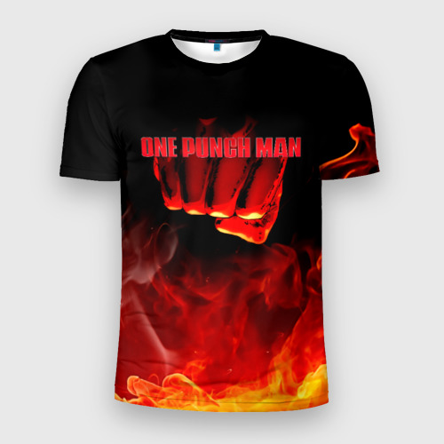 Мужская футболка 3D Slim Кулак One Punch-Man в огне, цвет 3D печать