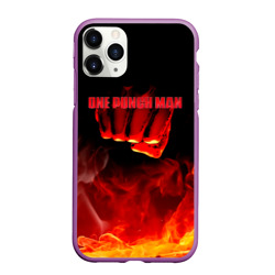 Чехол для iPhone 11 Pro Max матовый Кулак One Punch-Man в огне