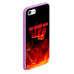 Чехол для iPhone 5/5S матовый Кулак One Punch-Man в огне - фото 2