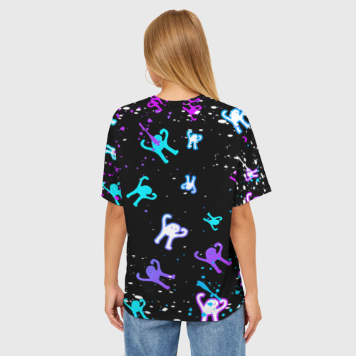 Женская футболка oversize 3D Кот ЪУЪ съука neon, цвет 3D печать - фото 4