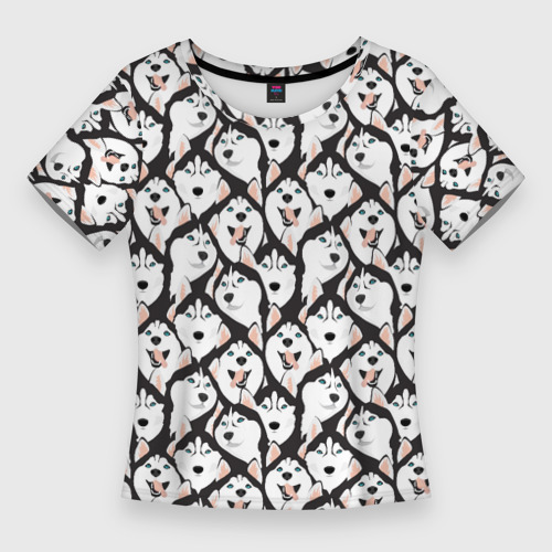 Женская приталенная футболка с принтом Сибирский Хаски Husky, вид спереди №1