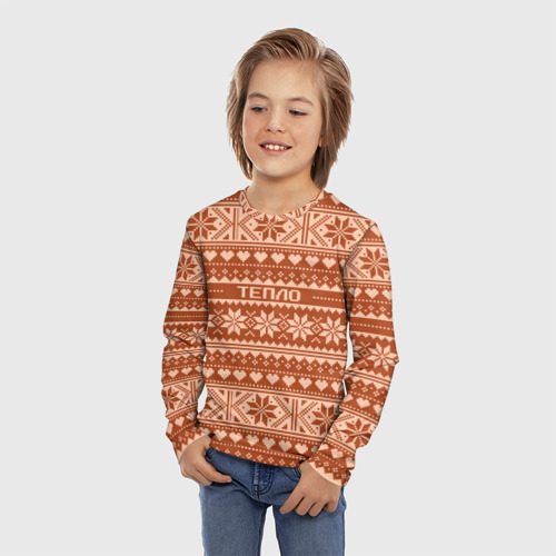 Детский лонгслив 3D с принтом Тепло свитера, фото на моделе #1