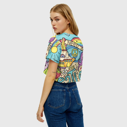 Женская футболка Crop-top 3D All you Need is The Beatles, цвет 3D печать - фото 5