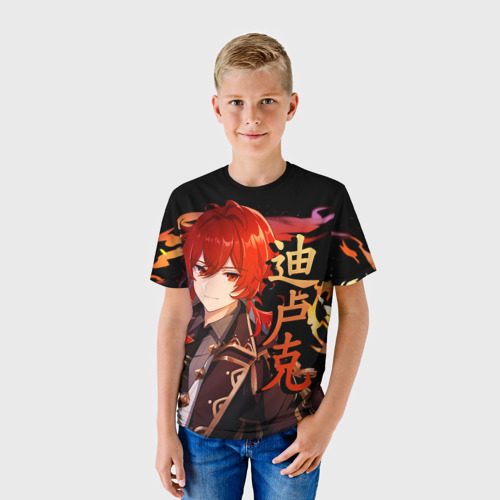 Детская футболка 3D с принтом Genshin Impact - Дилюк, фото на моделе #1