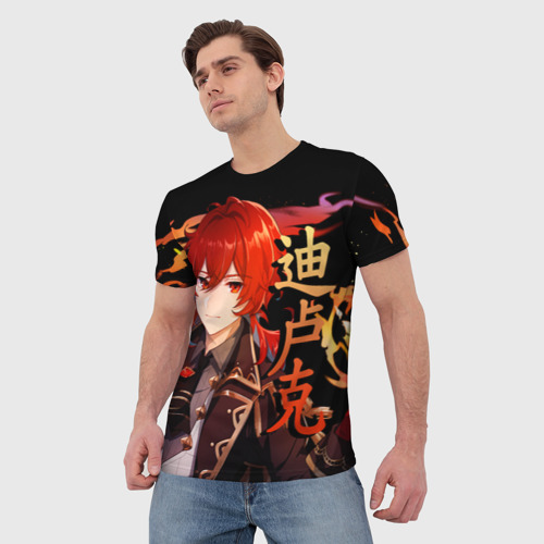Мужская футболка 3D с принтом Genshin Impact - Дилюк, фото на моделе #1
