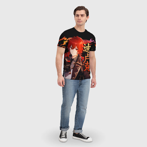 Мужская футболка 3D с принтом Genshin Impact - Дилюк, вид сбоку #3