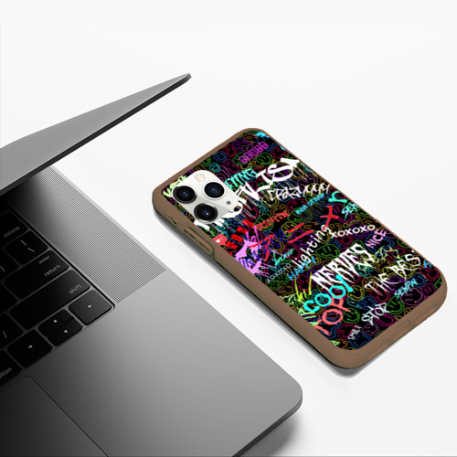 Чехол для iPhone 11 Pro Max матовый Neon graffiti Smile, цвет коричневый - фото 5