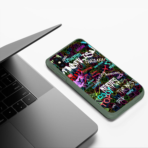 Чехол для iPhone XS Max матовый Neon graffiti Smile, цвет темно-зеленый - фото 5