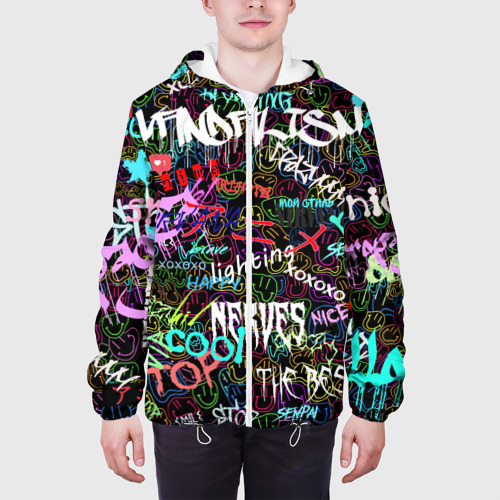 Мужская куртка 3D Neon graffiti Smile, цвет 3D печать - фото 4