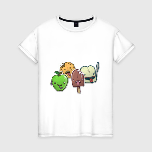 Женская футболка из хлопка с принтом Протест еды, вид спереди №1