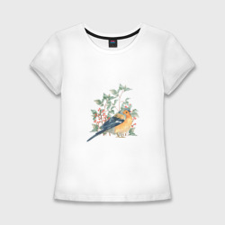 Женская футболка хлопок Slim Снегирь и рябина
